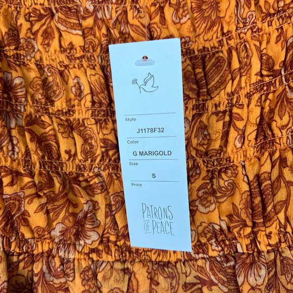 NWT Patrons of Peace Cropped Floral Smocked Ruffle Top Marigold Size Small S NEW - Picture 7 of 15